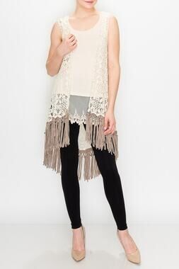 Origami Crochet Lace Vest with Fringe 2XL